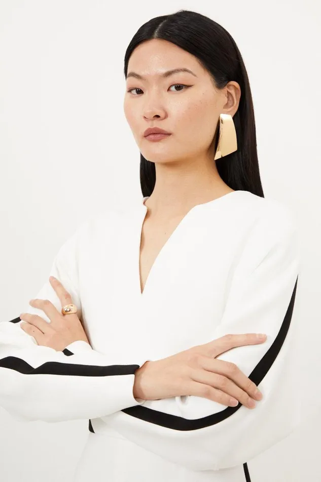 Dresses Women Karen Millen Compact Stretch Contrast Panel Tailored Midi Dress Ivory