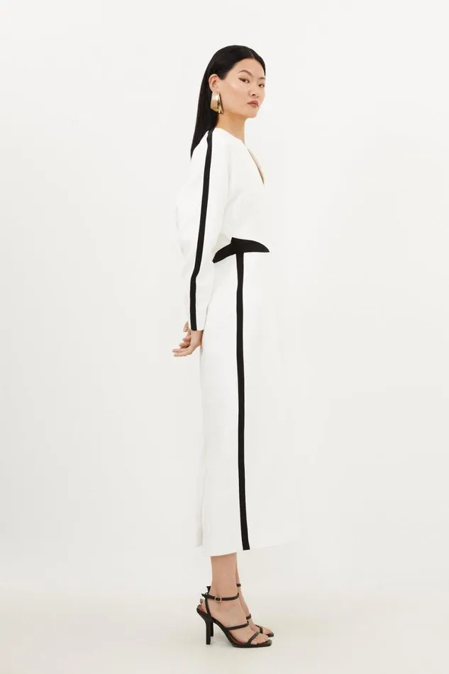 Dresses Women Karen Millen Compact Stretch Contrast Panel Tailored Midi Dress Ivory