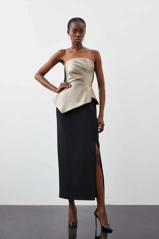 Dresses Women Karen Millen Compact Stretch Jacquard Peplum Detail Midaxi Dress Black Dresses Women Karen Millen Compact Stretch Jacquard Peplum Detail Midaxi Dress Black
