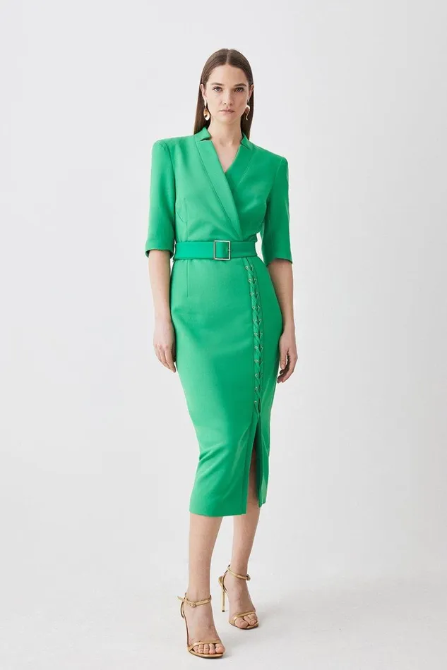 Dresses Women Karen Millen Compact Stretch Lace Up Forever Midi Dress Green