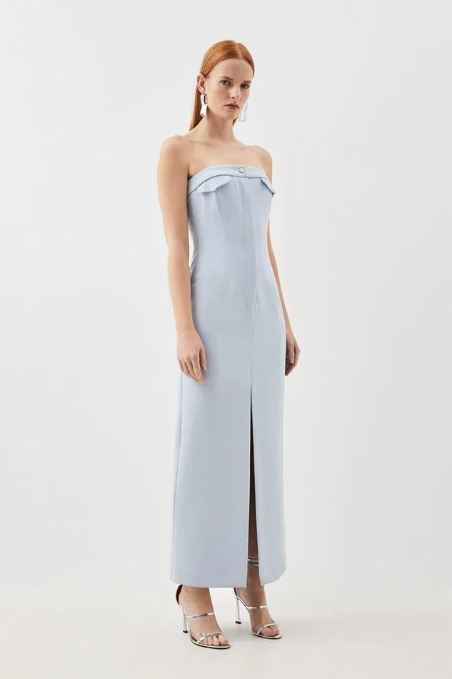 Dresses Women Karen Millen Compact Stretch Tailored Bandeau Pencil Midi Dress Pale Blue Dresses Women Karen Millen Compact Stretch Tailored Bandeau Pencil Midi Dress Pale Blue