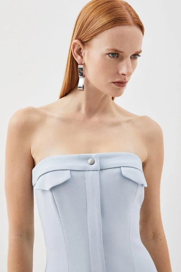 Dresses Women Karen Millen Compact Stretch Tailored Bandeau Pencil Midi Dress Pale Blue