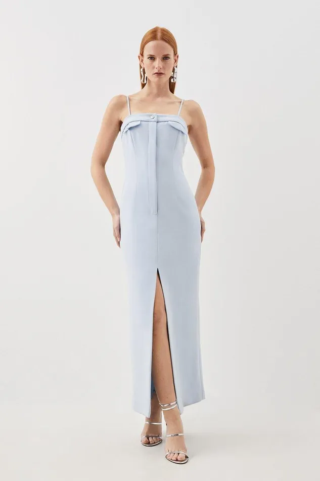 Dresses Women Karen Millen Compact Stretch Tailored Bandeau Pencil Midi Dress Pale Blue