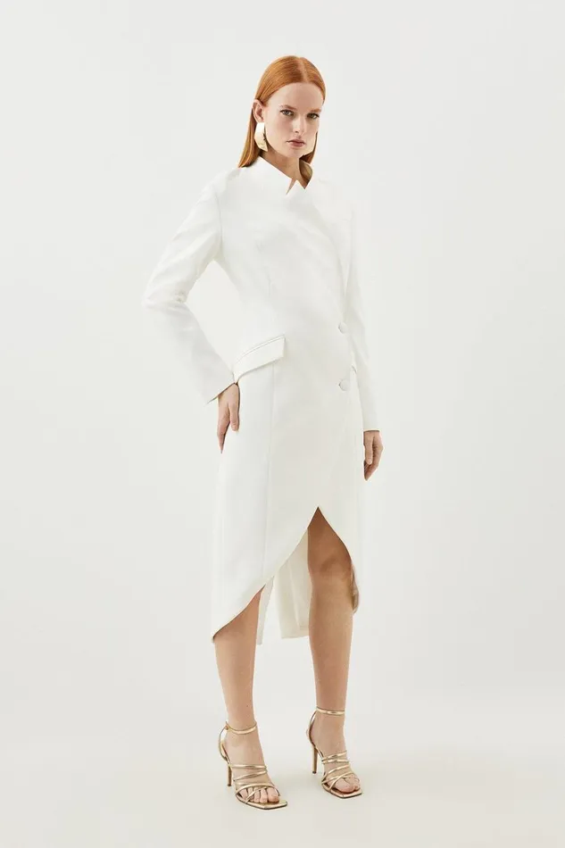 Dresses Women Karen Millen Compact Stretch Tailored Pocket Detail Tuxedo Blazer Dress Ivory