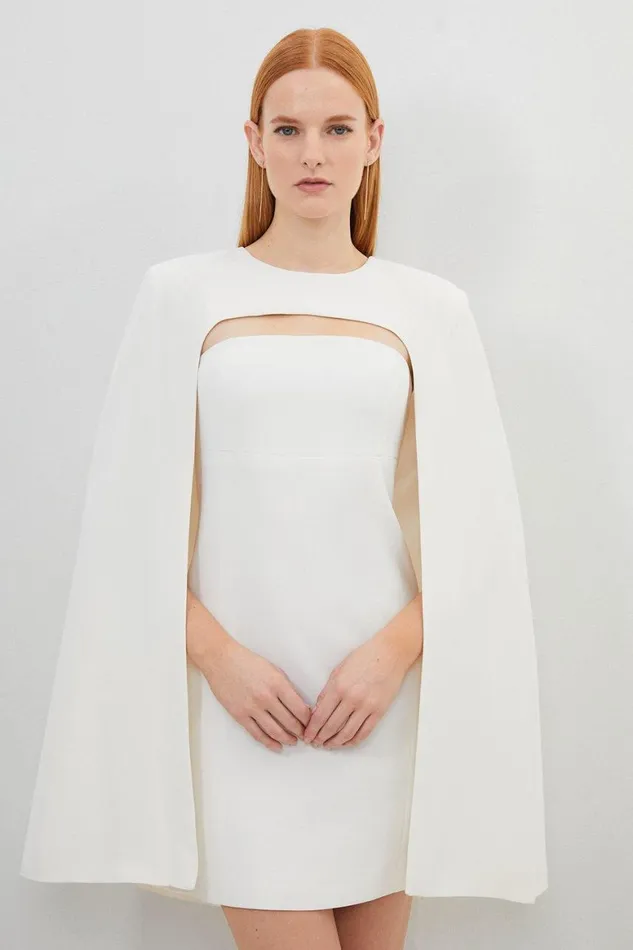 Dresses Women Karen Millen Compact Stretch Viscose Tailored Caped Mini Dress Ivory Dresses Women Karen Millen Compact Stretch Viscose Tailored Caped Mini Dress Ivory