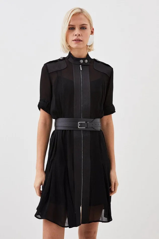 Dresses Women Karen Millen Contrast Panel Sheer Short Sleeve Woven Mini Dress Black Dresses Women Karen Millen Contrast Panel Sheer Short Sleeve Woven Mini Dress Black