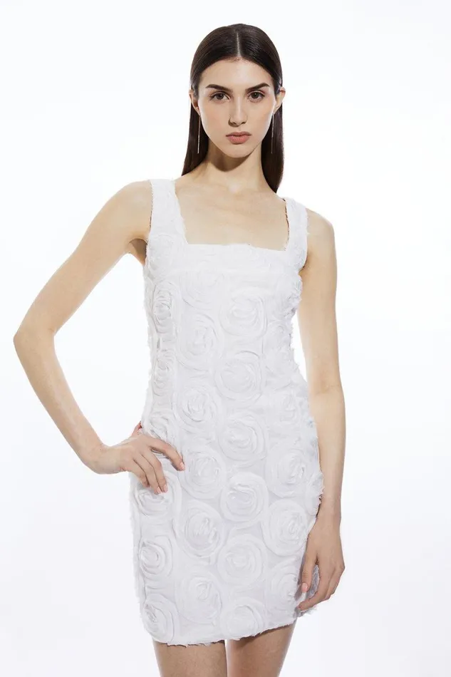 Dresses Women Karen Millen Crinkle Rosette Woven Strappy Mini Dress Ivory