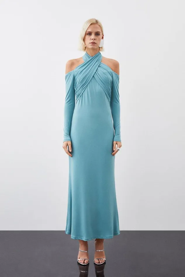 Dresses Women Karen Millen Drapey Crepe Twist Midaxi Dress Blue
