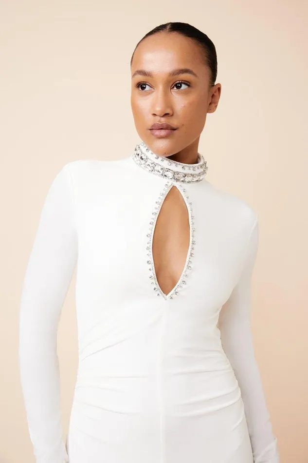 Dresses Women Karen Millen Embellished Jersey Crepe Maxi Dress Ivory