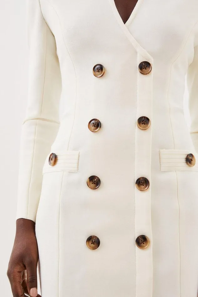 Dresses Women Karen Millen Figure Form Bandage Blazer Style Knit Mini Dress Cream
