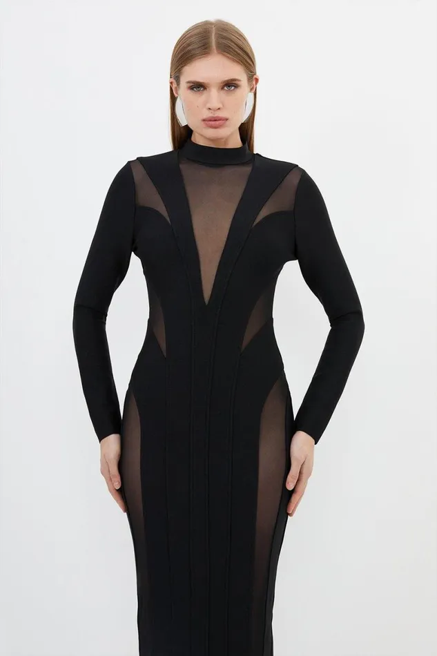 Dresses Women Karen Millen Figure Form Bandage Mesh Detail Knit Maxi Dress Black Dresses Women Karen Millen Figure Form Bandage Mesh Detail Knit Maxi Dress Black