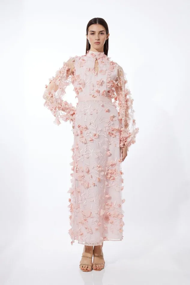 Dresses Women Karen Millen Floral Applique Woven Maxi Dress Blush