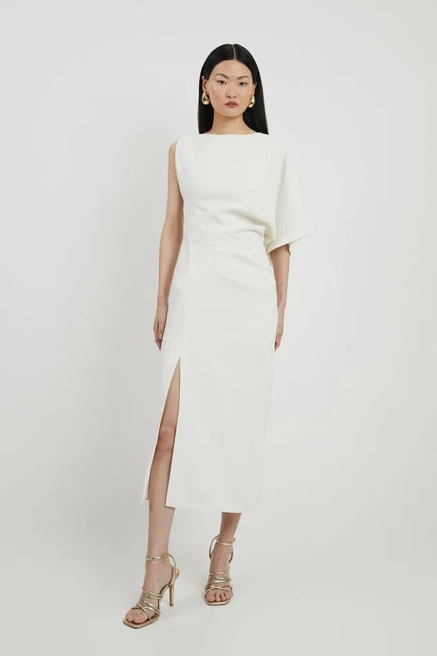 Dresses Women Karen Millen Fluid Tailored Asymmetric Sleeve Maxi Dress Ivory