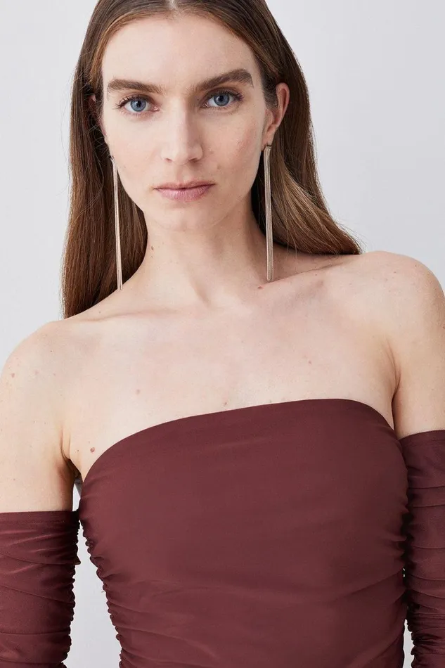 Dresses Women Karen Millen Gathered Slinky Bardot Maxi Dress Chocolate