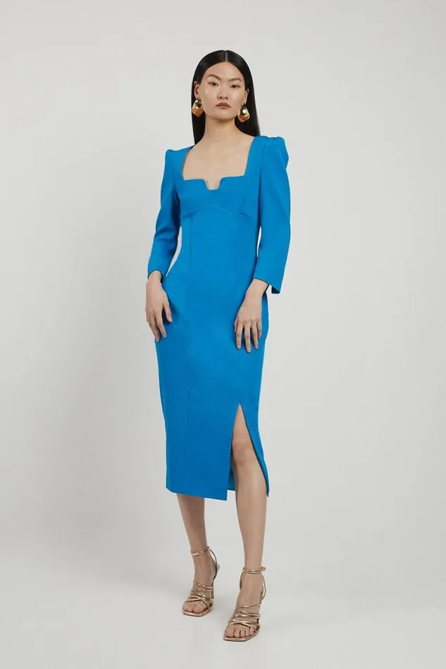 Dresses Women Karen Millen Italian Structured Stretch Sweetheart Neck Split Front Midaxi Dress Blue Dresses Women Karen Millen Italian Structured Stretch Sweetheart Neck Split Front Midaxi Dress Blue
