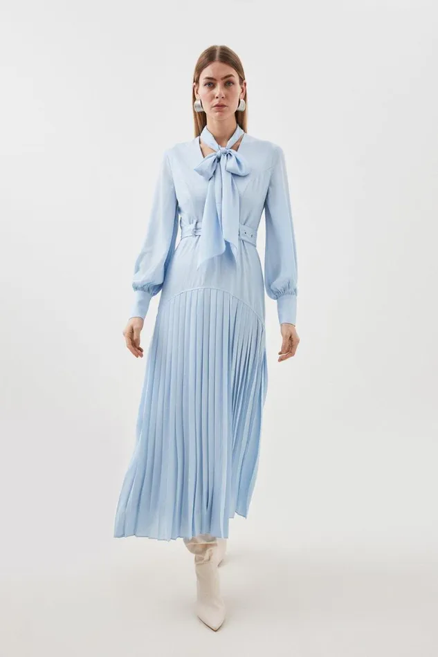 Dresses Women Karen Millen Jersey Ponte Georgette Mix Midi Dress Baby Blue
