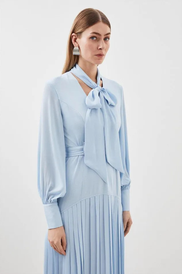 Dresses Women Karen Millen Jersey Ponte Georgette Mix Midi Dress Baby Blue