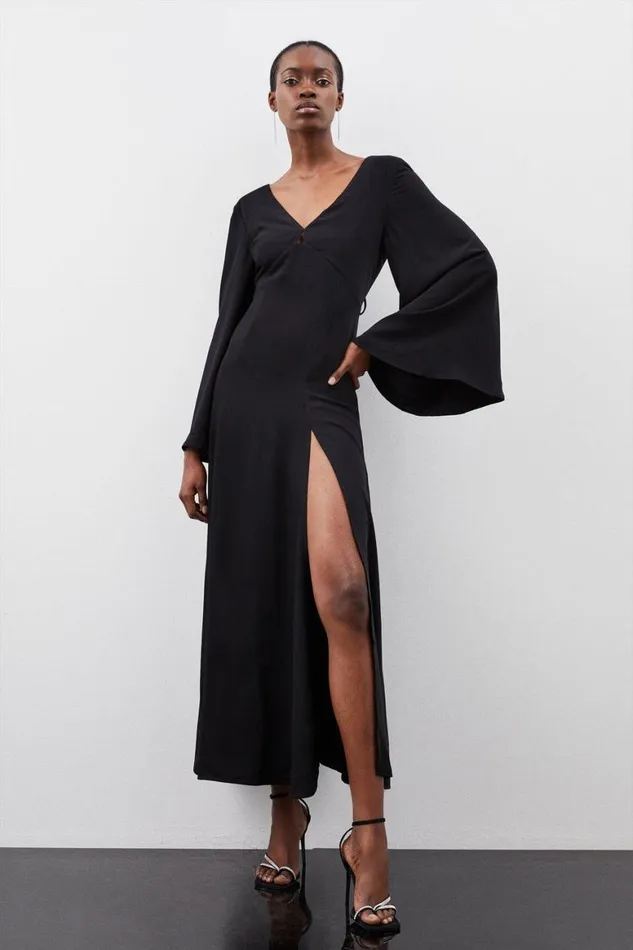 Dresses Women Karen Millen Kimono Sleeve Woven High Low Maxi Dress Black