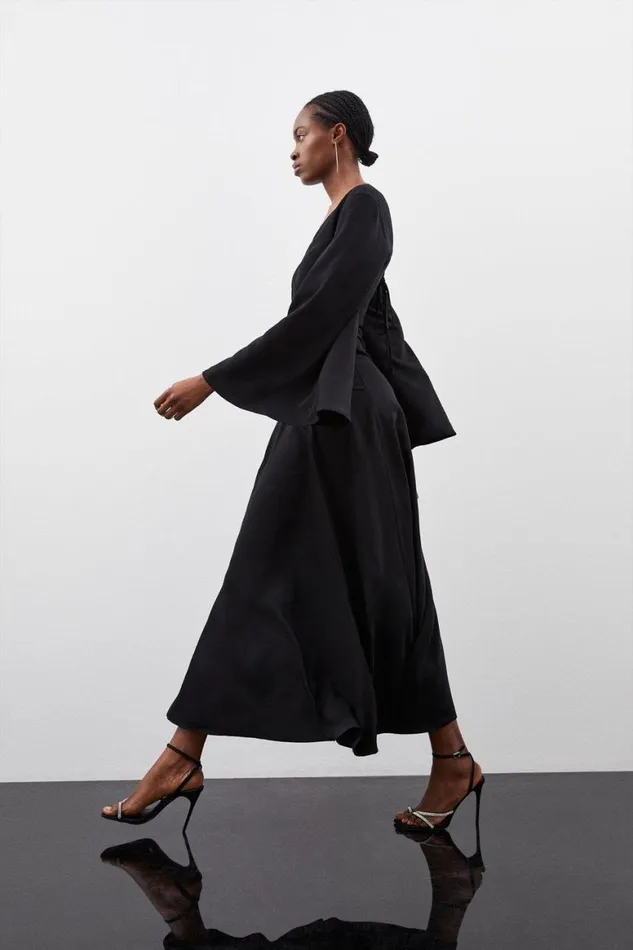 Dresses Women Karen Millen Kimono Sleeve Woven High Low Maxi Dress Black