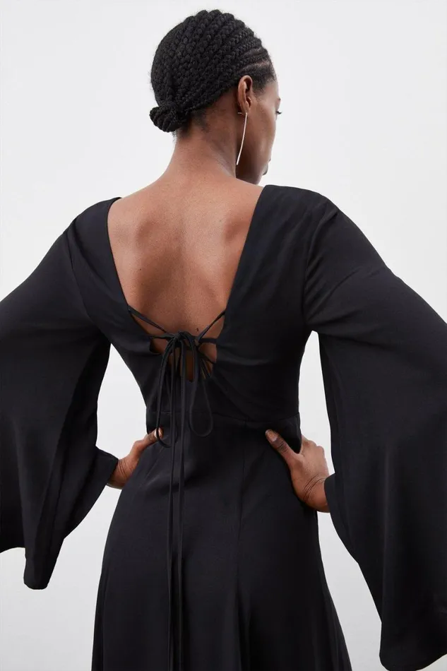 Dresses Women Karen Millen Kimono Sleeve Woven High Low Maxi Dress Black