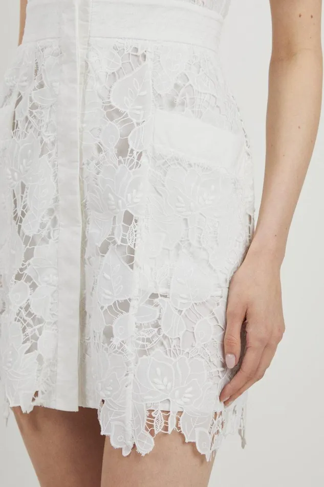 Dresses Women Karen Millen Lace And Embroidered Sharp Shoulder Woven Mini Shirt Dress White