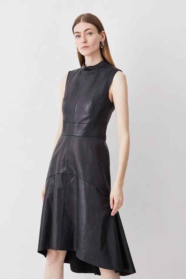 Dresses Women Karen Millen Leather High Low Sleeveless Dress Black
