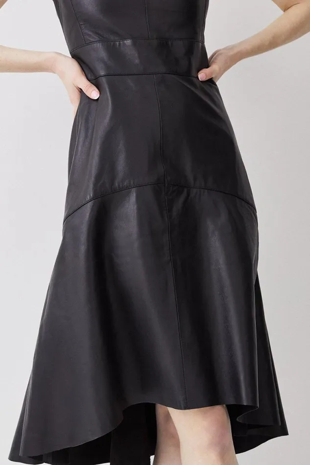 Dresses Women Karen Millen Leather High Low Sleeveless Dress Black
