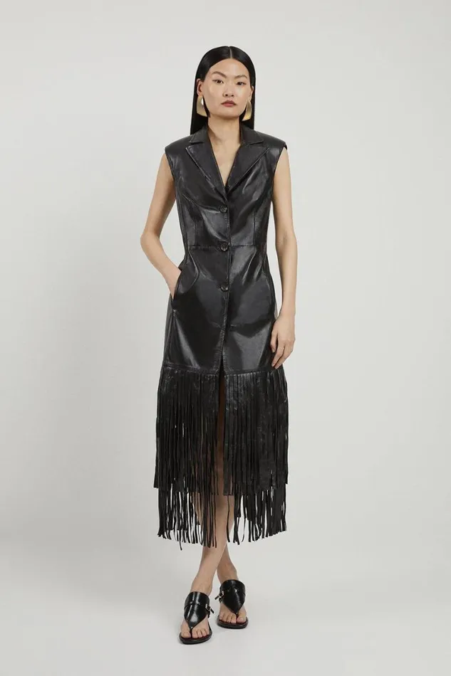 Dresses Women Karen Millen Leather Sleeveless Tassel Hem Tailored Blazer Maxi Dress Black Dresses Women Karen Millen Leather Sleeveless Tassel Hem Tailored Blazer Maxi Dress Black