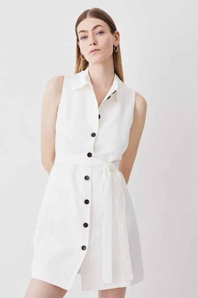 Dresses Women Karen Millen Linen Nautical Button Detail Shirt Mini Dress Ivory Dresses Women Karen Millen Linen Nautical Button Detail Shirt Mini Dress Ivory