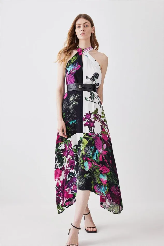 Dresses Women Karen Millen Mono Colourblock Floral Halter Neck Woven Midi Dress Mono Dresses Women Karen Millen Mono Colourblock Floral Halter Neck Woven Midi Dress Mono