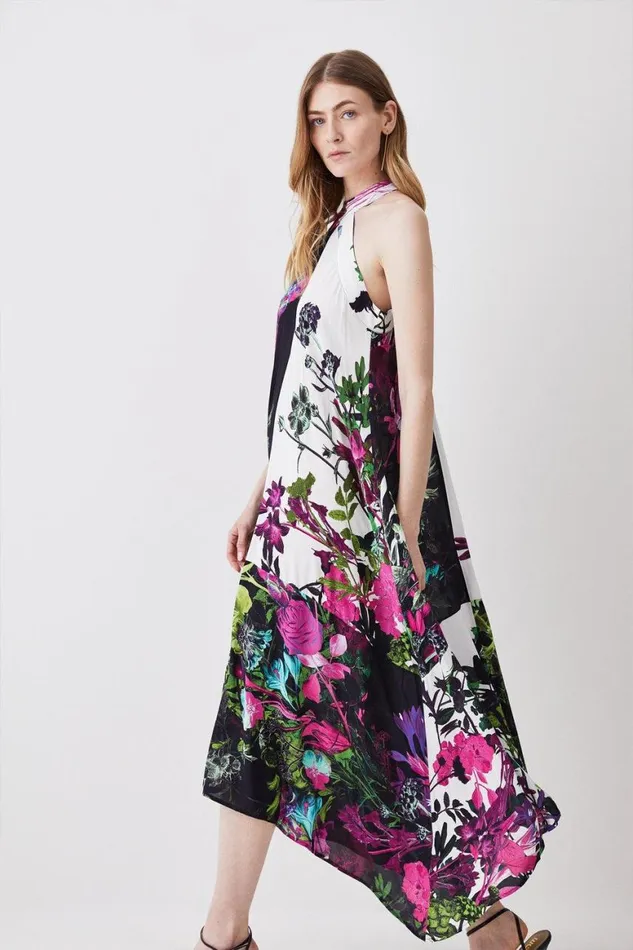 Dresses Women Karen Millen Mono Colourblock Floral Halter Neck Woven Midi Dress Mono