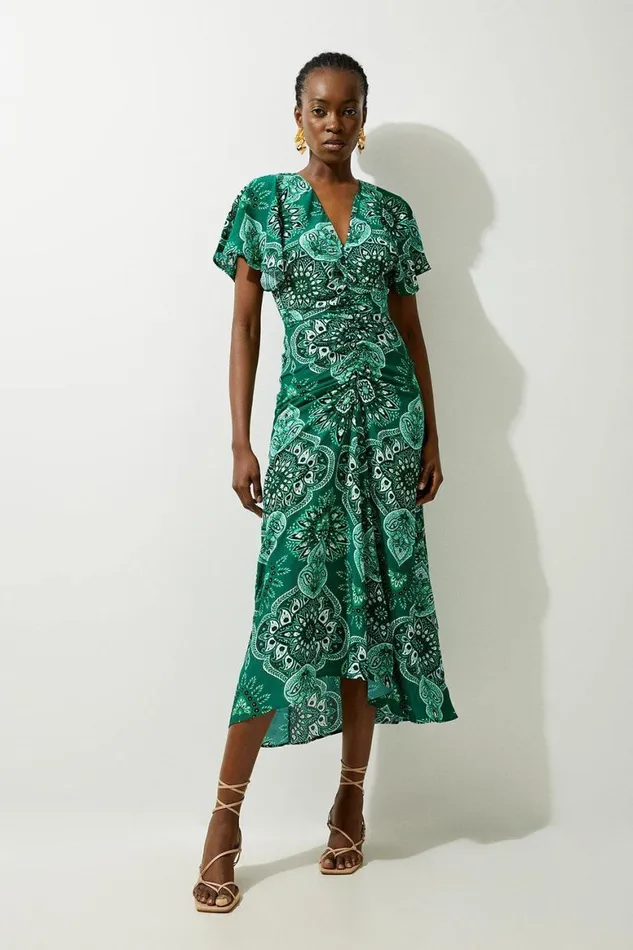 Dresses Women Karen Millen Paisley Printed Morocain Woven Maxi Dress Green