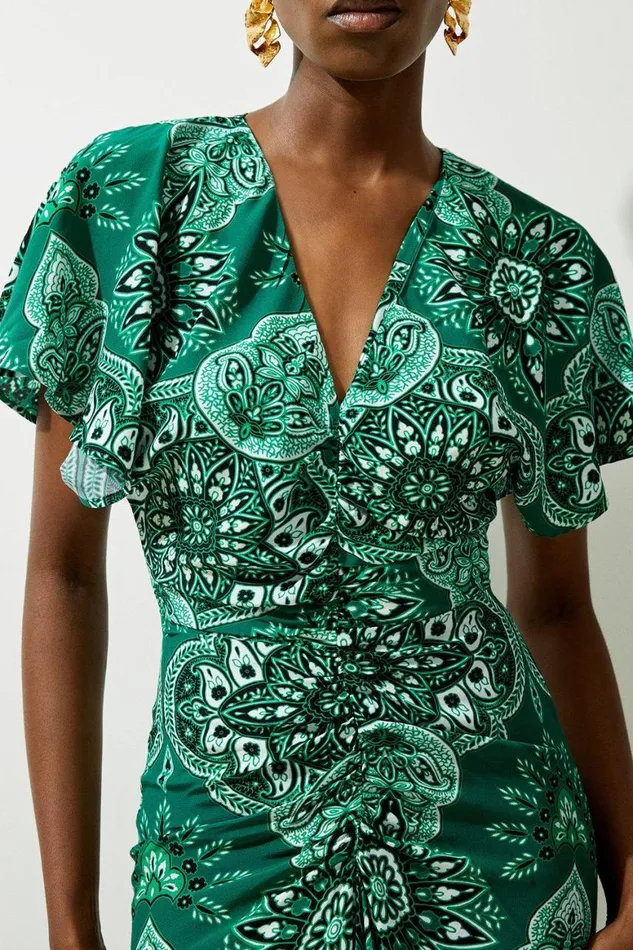 Dresses Women Karen Millen Paisley Printed Morocain Woven Maxi Dress Green