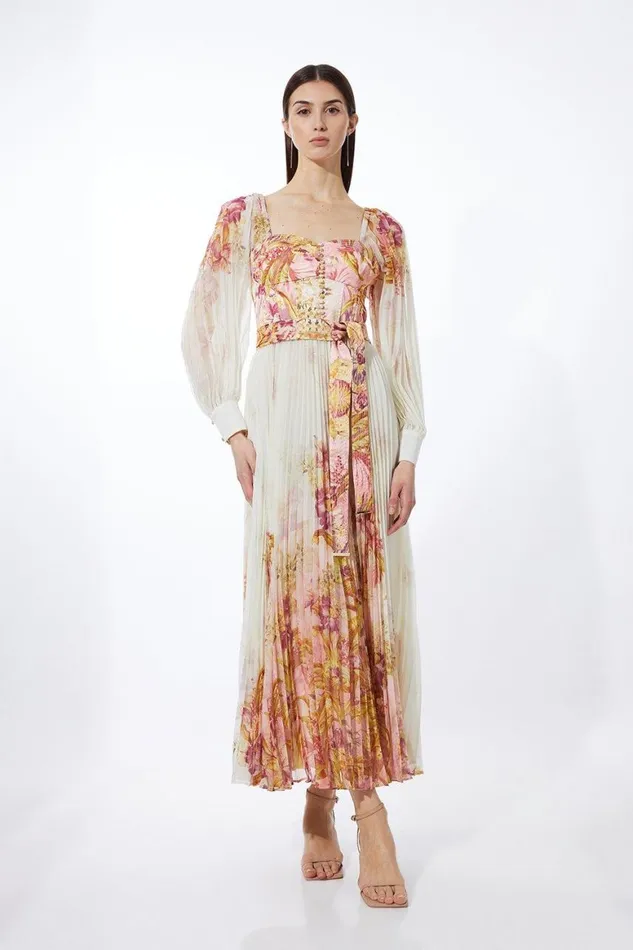 Dresses Women Karen Millen Petite Border Print Floral And Satin Bodice Pleat Woven Maxi Dress Floral Dresses Women Karen Millen Petite Border Print Floral And Satin Bodice Pleat Woven Maxi Dress Floral