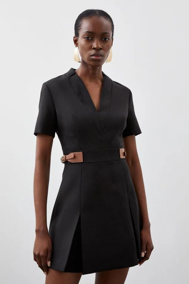 Dresses Women Karen Millen Petite Compact Stretch Tab Detail Pleated Mini Dress Black Dresses Women Karen Millen Petite Compact Stretch Tab Detail Pleated Mini Dress Black