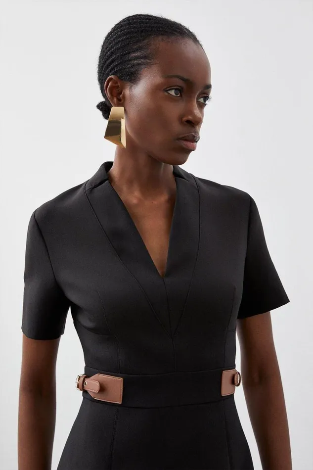 Dresses Women Karen Millen Petite Compact Stretch Tab Detail Pleated Mini Dress Black