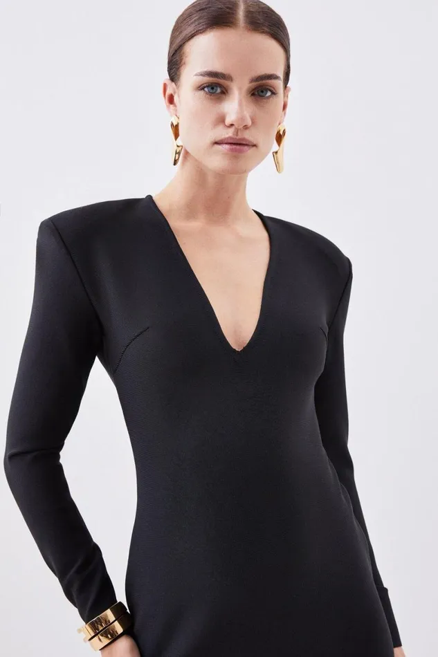 Dresses Women Karen Millen Petite Figure Form Bandage Knit Midaxi Dress Black