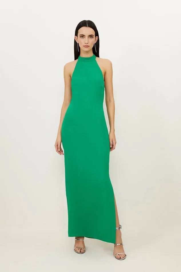 Dresses Women Karen Millen Petite Fluid Tailored Halterneck Open Back Maxi Dress Green