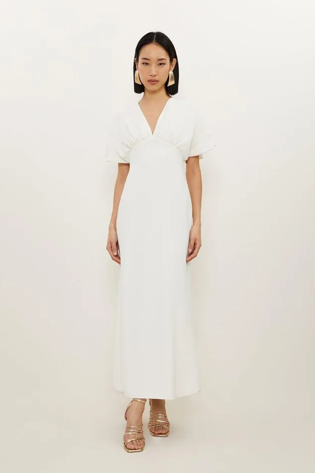 Dresses Women Karen Millen Petite Fluid Tailored Waterfall Sleeve Maxi Dress Ivory Dresses Women Karen Millen Petite Fluid Tailored Waterfall Sleeve Maxi Dress Ivory
