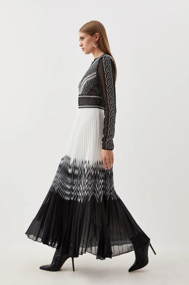 Dresses Women Karen Millen Petite Guipure Lace Satin Woven Maxi Dress Black