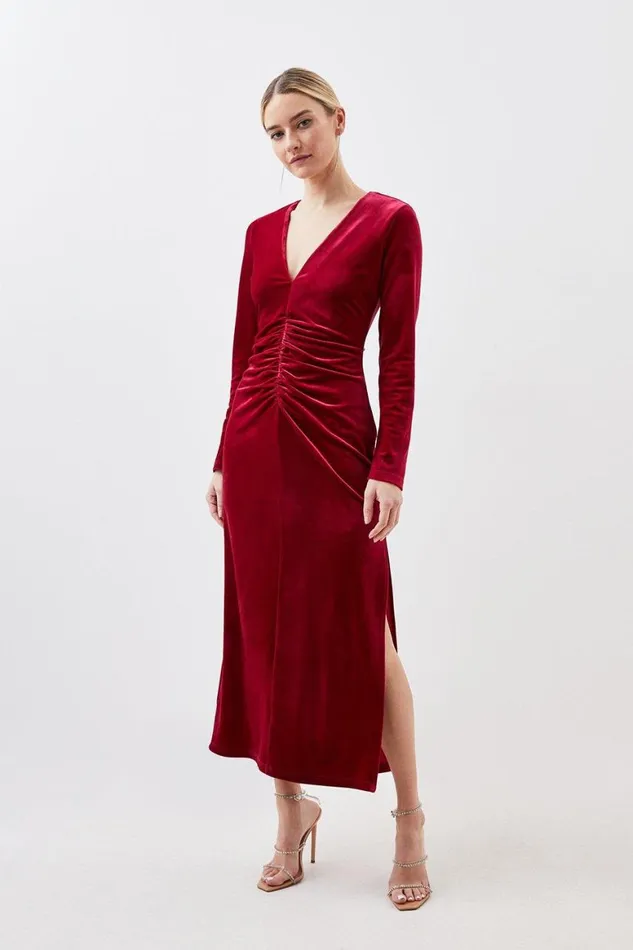 Dresses Women Karen Millen Petite Stretch Velvet Jersey Maxi Dress Red