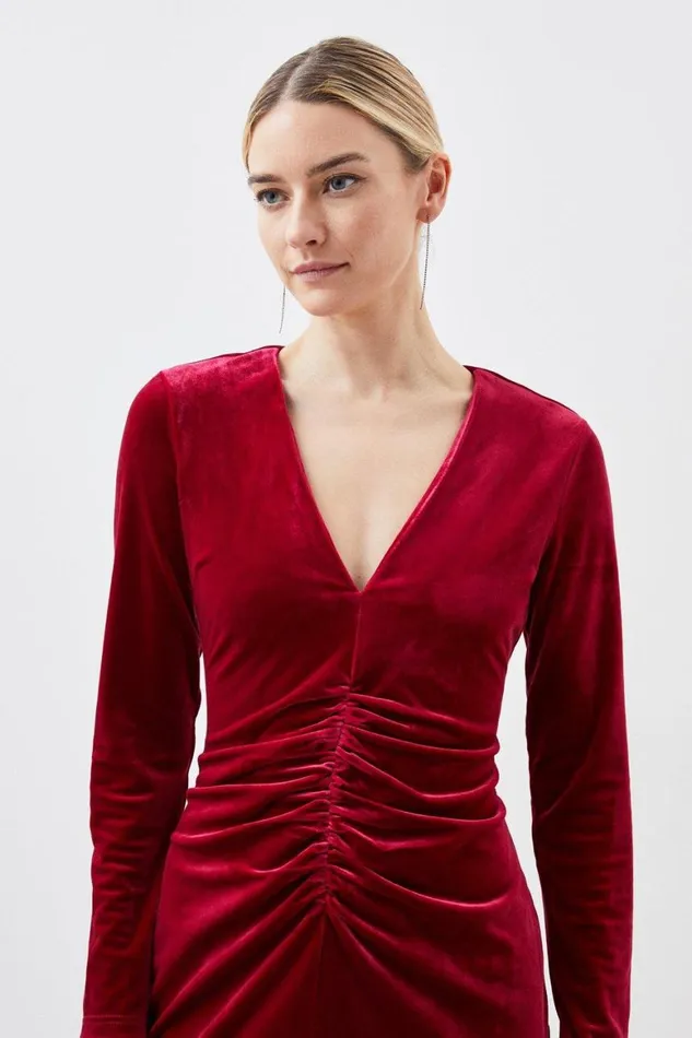 Dresses Women Karen Millen Petite Stretch Velvet Jersey Maxi Dress Red