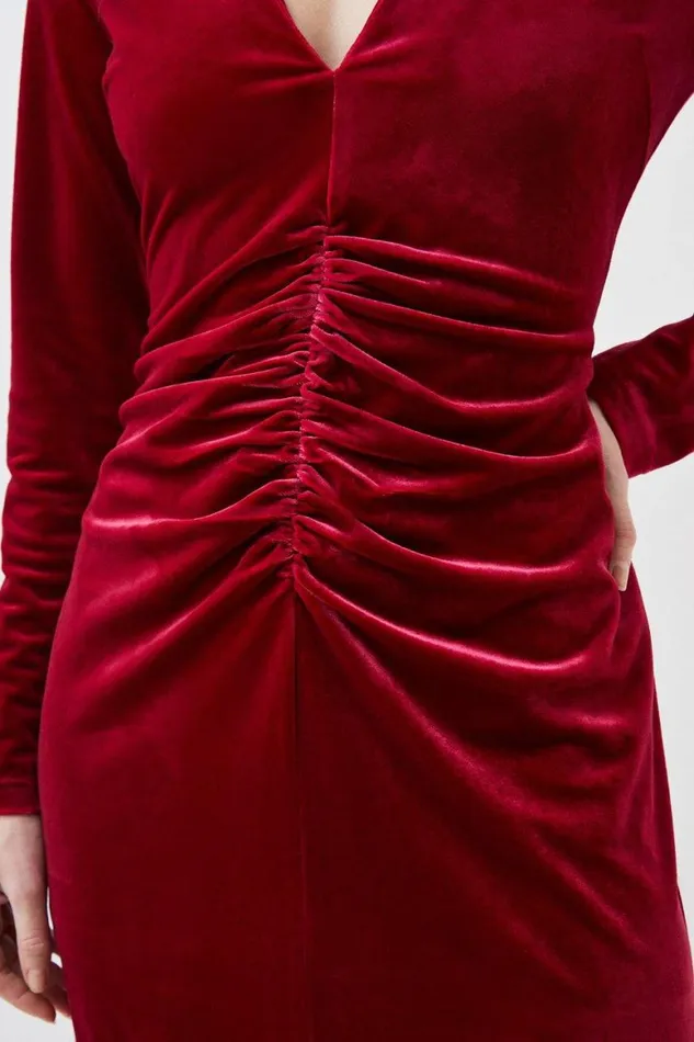 Dresses Women Karen Millen Petite Stretch Velvet Jersey Maxi Dress Red