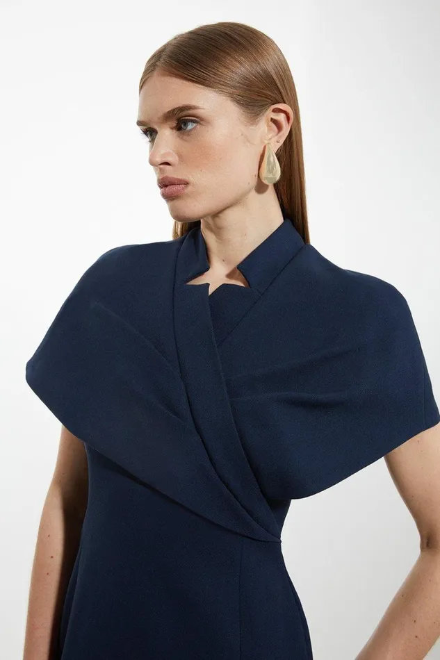 Dresses Women Karen Millen Petite Structured Crepe Cape Detail Midi Dress Navy