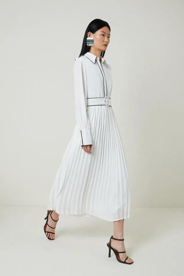 Dresses Women Karen Millen Piping Detail Woven Belted Maxi Dress