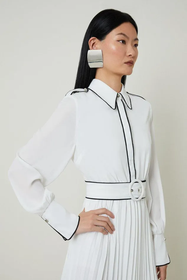 Dresses Women Karen Millen Piping Detail Woven Belted Maxi Dress