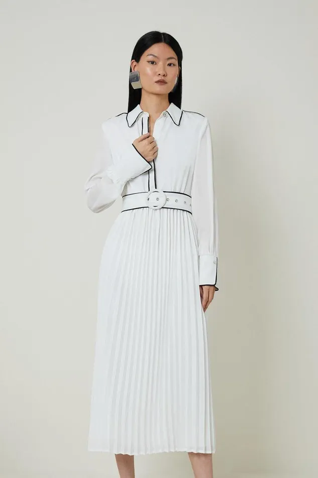 Dresses Women Karen Millen Piping Detail Woven Belted Maxi Dress