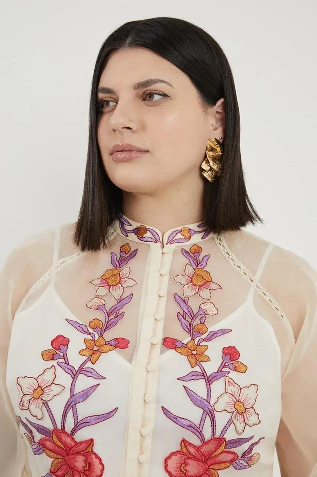 Dresses Women Karen Millen Plus Size Floral Embroidery Organdie Woven Midi Dress Blush