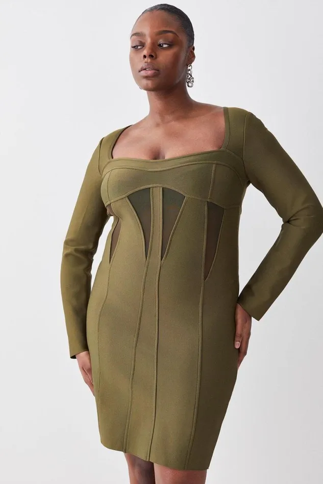 Dresses Women Karen Millen Plus Size Mesh Cut Out Bandage Knit Mini Dress Olive Dresses Women Karen Millen Plus Size Mesh Cut Out Bandage Knit Mini Dress Olive
