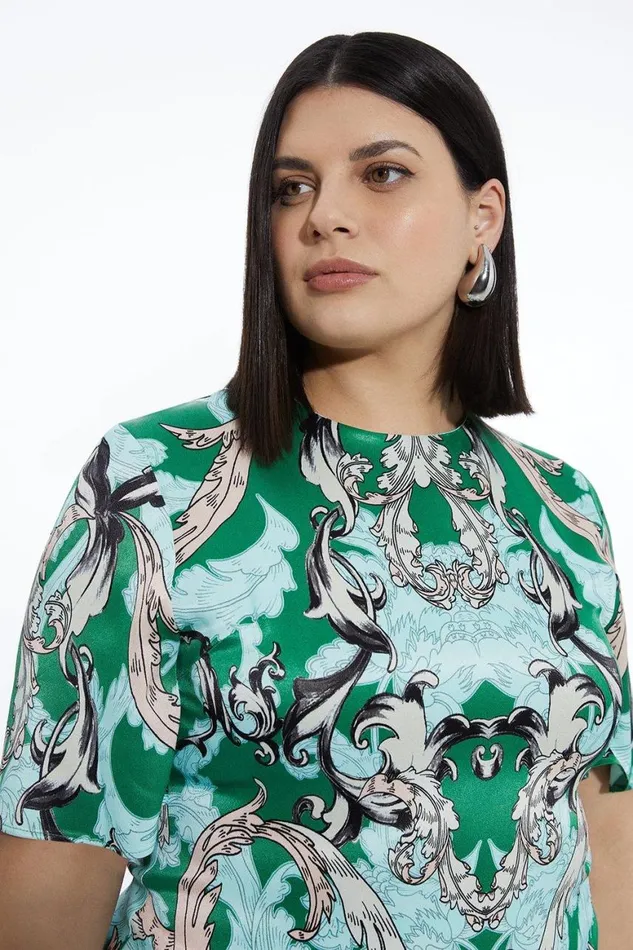 Dresses Women Karen Millen Plus Size Mirrored Baroque Viscose Short Sleeve Midi Dress Green